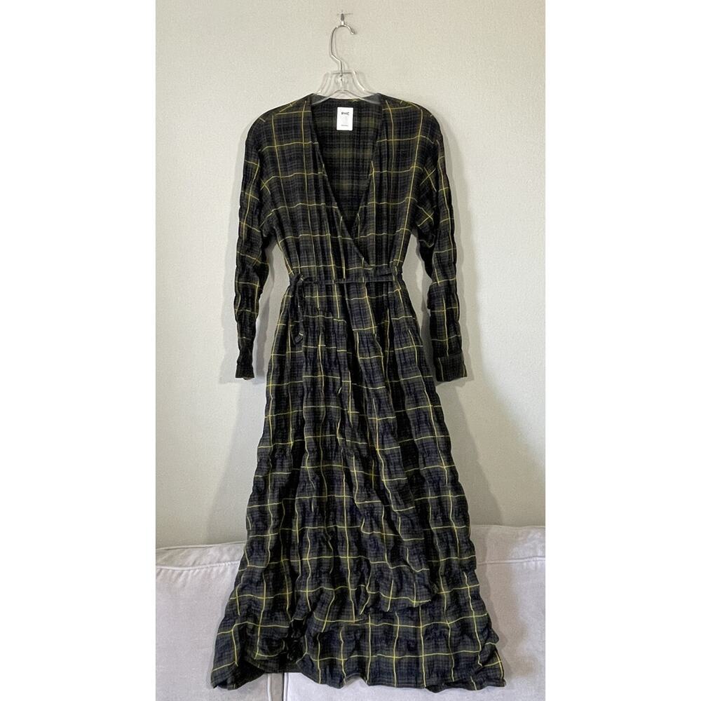RHC Ron Herman Size Small Plaid Print Wrap Long Dress Punk Crinkled Cabincore